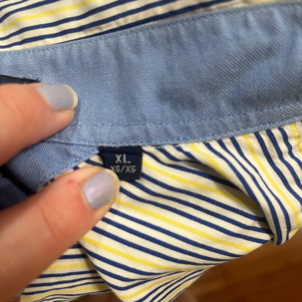 Vintage Tommy Hilfiger Blue, Yellow and White Striped Dress Shirt Size XL - Picture 6 of 6